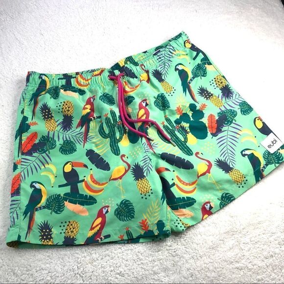 EUBI SWIM TRUNKS TROPICAL BIRD PRINT - Picture 2 of 12
